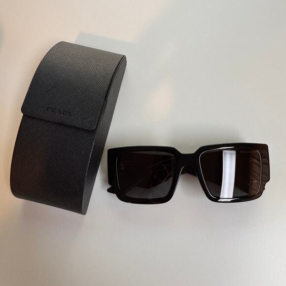 PRADA Unisex Black Silver Gray Lens Rectangle Statement Sunglasses PR 10ZS $565